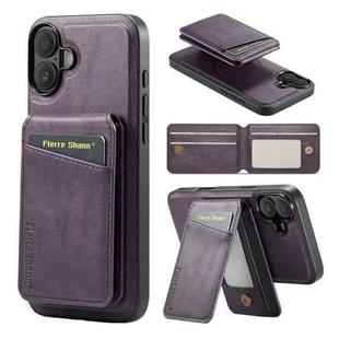 For iPhone 16 Plus Fierre Shann Oil Wax Cow Leather Magnetic Card Holder Phone Case(Purple)