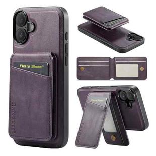 For iPhone 16 Fierre Shann Oil Wax Cow Leather Magnetic Card Holder Phone Case(Purple)