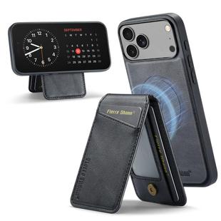 For iPhone 17 Pro Max Fierre Shann Cowhide Vertical Flip Magnetic Card Holder Phone Case(Black)