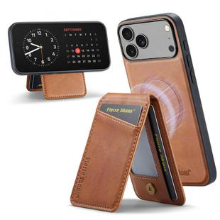 For iPhone 17 Pro Max Fierre Shann Cowhide Vertical Flip Magnetic Card Holder Phone Case(Brown)