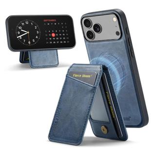 For iPhone 17 Pro Max Fierre Shann Cowhide Vertical Flip Magnetic Card Holder Phone Case(Blue)