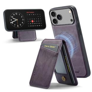 For iPhone 17 Pro Max Fierre Shann Cowhide Vertical Flip Magnetic Card Holder Phone Case(Purple)