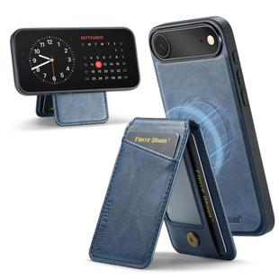 For iPhone 17 Air Fierre Shann Cowhide Vertical Flip Magnetic Card Holder Phone Case(Blue)