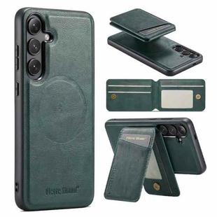 For Samsung Galaxy S24+ 5G Fierre Shann Cowhide Vertical Flip Magnetic Card Holder Phone Case(Green)