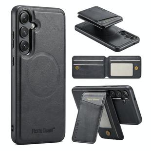 For Samsung Galaxy S23 FE 5G Fierre Shann Cowhide Vertical Flip Magnetic Card Holder Phone Case(Black)