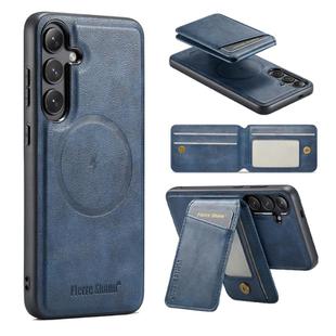 For Samsung Galaxy S23 FE 5G Fierre Shann Cowhide Vertical Flip Magnetic Card Holder Phone Case(Blue)