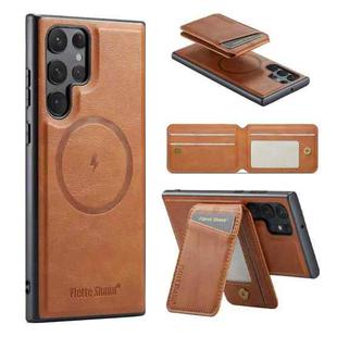 For Samsung Galaxy S22 Ultra 5G Fierre Shann Oil Wax Cow Leather Magnetic Card Holder Phone Case(Brown)