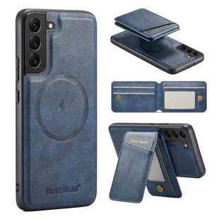 For Samsung Galaxy S22 5G Fierre Shann Cowhide Vertical Flip Magnetic Card Holder Phone Case(Blue)