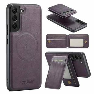 For Samsung Galaxy S22+ 5G Fierre Shann Cowhide Vertical Flip Magnetic Card Holder Phone Case(Purple)