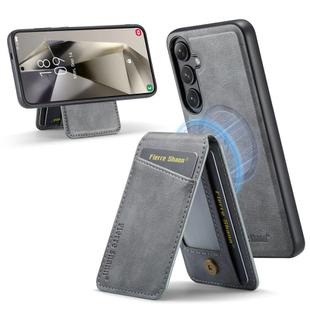For Samsung Galaxy S25+ 5G Fierre Shann Cowhide Vertical Flip Magnetic Card Holder Phone Case(Grey)