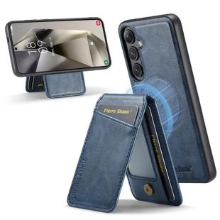 For Samsung Galaxy S24 FE 5G Fierre Shann Cowhide Vertical Flip Magnetic Card Holder Phone Case(Blue)