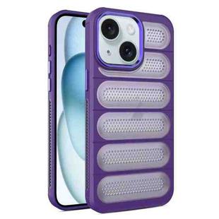 For iPhone 15 Cooling Armor Translucent Mesh Breathable Phone Case(Purple)