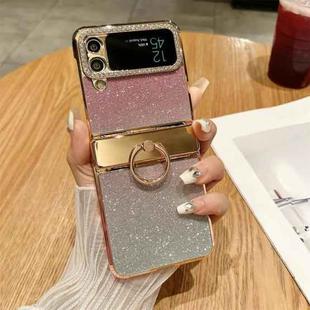 For Samsung Galaxy Z Flip3 5G Electroplated PC Starry Sky Glitter Shockproof Phone Case with Ring(Pink)