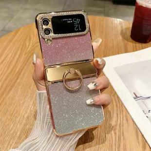 For Samsung Galaxy Z Flip4 5G Electroplated PC Starry Sky Glitter Shockproof Phone Case with Ring(Pink)