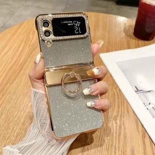 For Samsung Galaxy Z Flip4 5G Electroplated PC Starry Sky Glitter Shockproof Phone Case with Ring(Black)