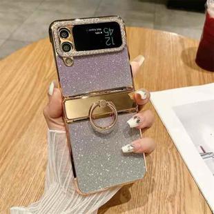 For Samsung Galaxy Z Flip4 5G Electroplated PC Starry Sky Glitter Shockproof Phone Case with Ring(Purple)
