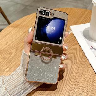 For Samsung Galaxy Z Flip5 5G Electroplated PC Starry Sky Glitter Shockproof Phone Case with Ring(Gold)