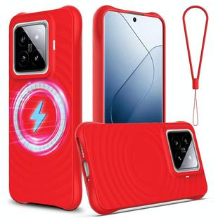 For Xiaomi 14 Pro Wave Texture MagSafe Magnetic Liquid Silicone Phone Case(Red)