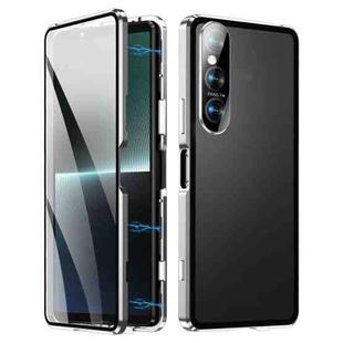 For Sony Xperia 1 V HD Magnetic Metal Tempered Glass Phone Case(Silver)