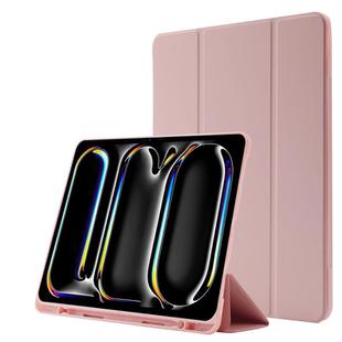 For iPad Pro 11 2024 Skin Feel Tri-fold Leather Tablet Case with Pen Slot(Pink)