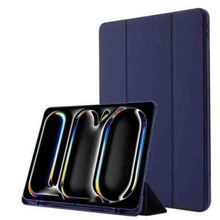 For iPad Pro 11 2024 Skin Feel Tri-fold Leather Tablet Case with Pen Slot(Dark Blue)