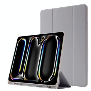 For iPad Pro 11 2024 Skin Feel Tri-fold Leather Tablet Case with Pen Slot(Grey)
