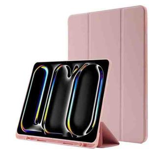For iPad Pro 13 2024 Skin Feel Tri-fold Leather Tablet Case with Pen Slot(Pink)