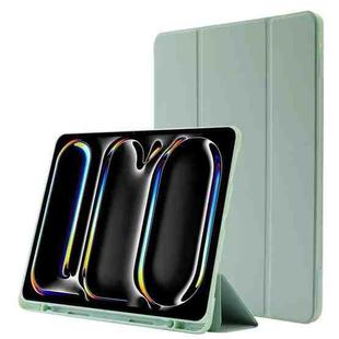 For iPad Pro 13 2024 Skin Feel Tri-fold Leather Tablet Case with Pen Slot(Matcha Green)