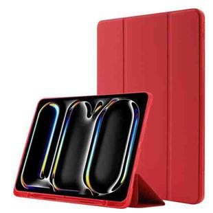 For iPad Pro 13 2024 Skin Feel Tri-fold Leather Tablet Case with Pen Slot(Red)