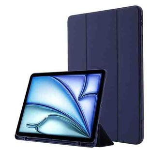 For iPad Air 11 2024 Skin Feel Tri-fold Leather Tablet Case with Pen Slot(Dark Blue)