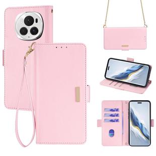For Honor Magic6 Pro Crossbody Chain Leather Phone Case(Pink)