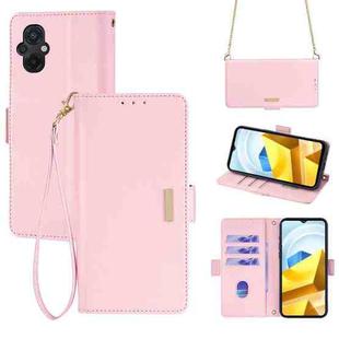For Xiaomi Poco M5 4G Crossbody Chain Leather Phone Case(Pink)