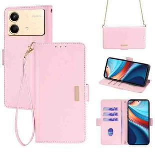 For Xiaomi Redmi Note 13R Pro 5G Crossbody Chain Leather Phone Case(Pink)