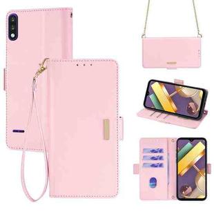 For LG K22 Crossbody Chain Leather Phone Case(Pink)