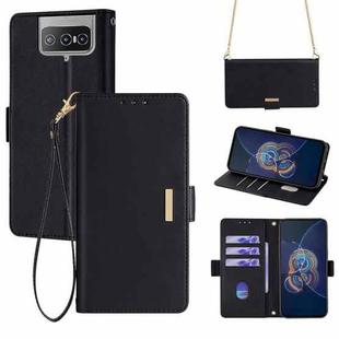 For ASUS Zenfone 8 Flip ZS672KS Crossbody Chain Leather Phone Case(Black)