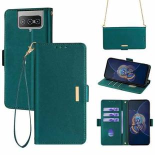 For ASUS Zenfone 8 Flip ZS672KS Crossbody Chain Leather Phone Case(Green)