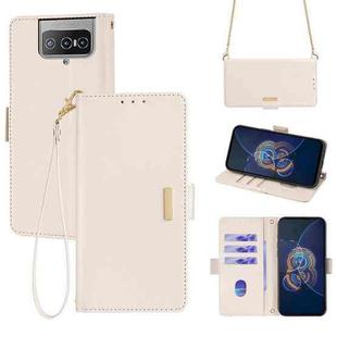 For ASUS Zenfone 8 Flip ZS672KS Crossbody Chain Leather Phone Case(White)