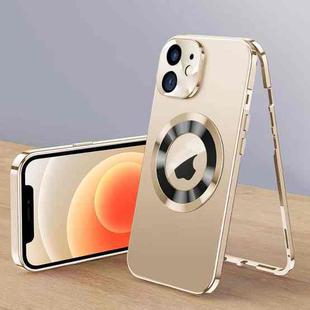 For iPhone 12 Magnetic HD Tempered Glass Phone Case(Gold)