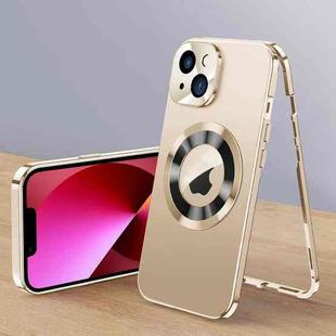 For iPhone 13 Magnetic HD Tempered Glass Phone Case(Gold)
