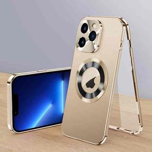 For iPhone 13 Pro Magnetic HD Tempered Glass Phone Case(Gold)