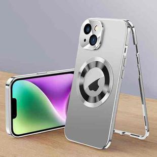 For iPhone 14 Plus Magnetic HD Tempered Glass Phone Case(Silver)