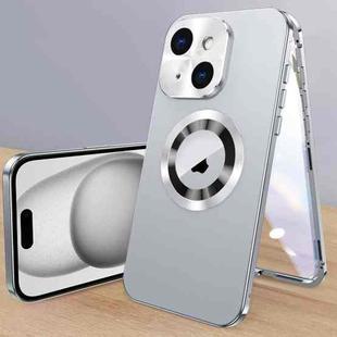For iPhone 15 Magnetic HD Tempered Glass Phone Case(Silver)