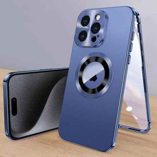 For iPhone 15 Pro Magnetic HD Tempered Glass Phone Case(Dark Blue)