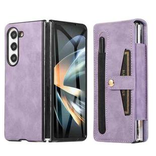 For Samsung Galaxy Z Fold5 5G PC Foldable Shockproof Leather Phone Case with Stylus(Purple)