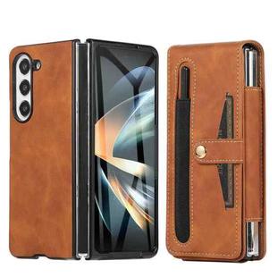 For Samsung Galaxy Z Fold5 5G PC Foldable Shockproof Leather Phone Case with Stylus(Brown)