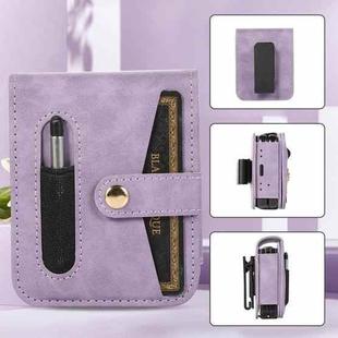 For Samsung Galaxy Z Flip5 5G PC Foldable Shockproof Leather Phone Case with Stylus(Purple)
