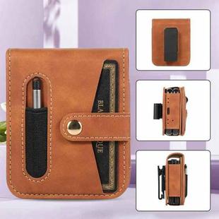 For Samsung Galaxy Z Flip5 5G PC Foldable Shockproof Leather Phone Case with Stylus(Brown)