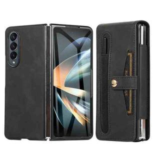For Samsung Galaxy Z Fold4 5G PC Foldable Shockproof Leather Phone Case with Stylus(Black)
