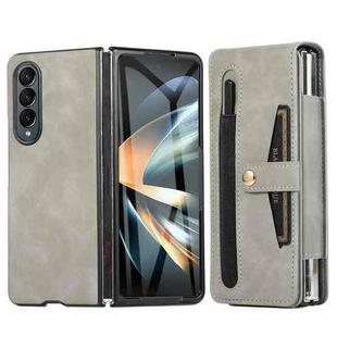 For Samsung Galaxy Z Fold4 5G PC Foldable Shockproof Leather Phone Case with Stylus(Grey)