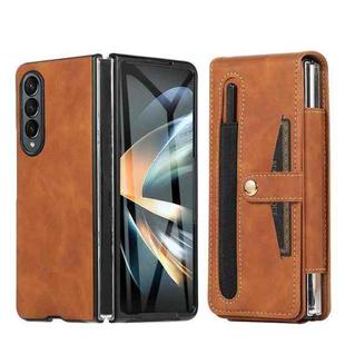 For Samsung Galaxy Z Fold4 5G PC Foldable Shockproof Leather Phone Case with Stylus(Brown)